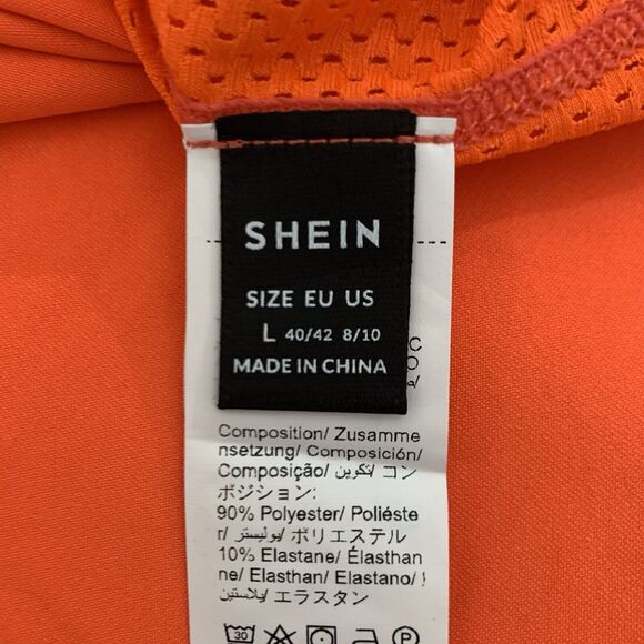 NWOT Athletic Shirt Stretch Mesh Women L  8/10 Bright Orange Workout Running Gym - Picture 6 of 6